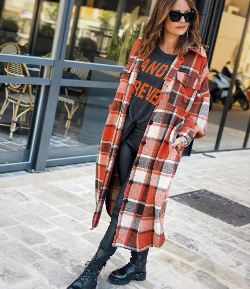 Plaid Long Jackets Oversize coat