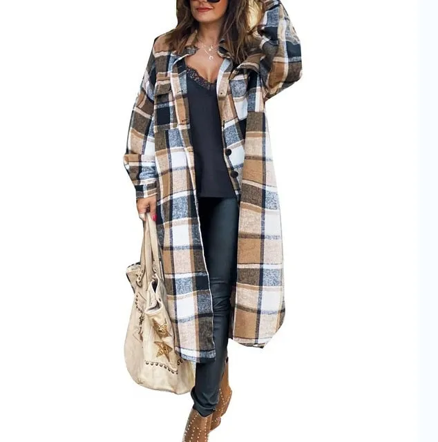 Plaid Long Jackets Oversize coat