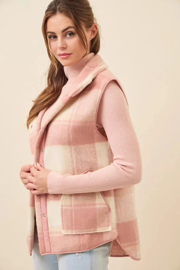 Plaid Shirt Tail Vest PINK