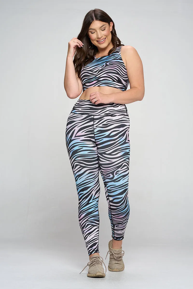 Plus Size Thunderbolt Zebra Print Active Leggings