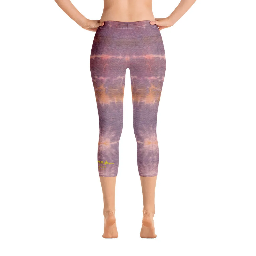 Purple Sunset Tie Dye Capri Leggings