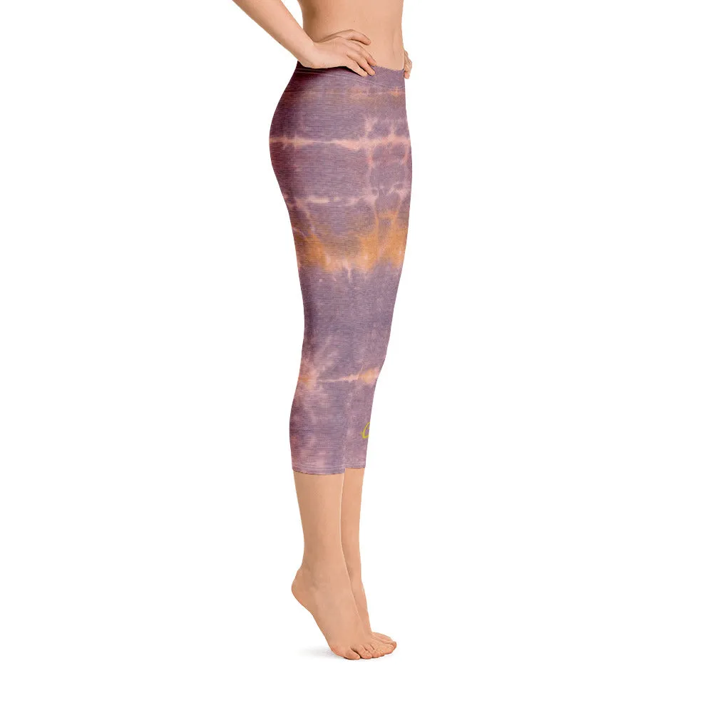 Purple Sunset Tie Dye Capri Leggings