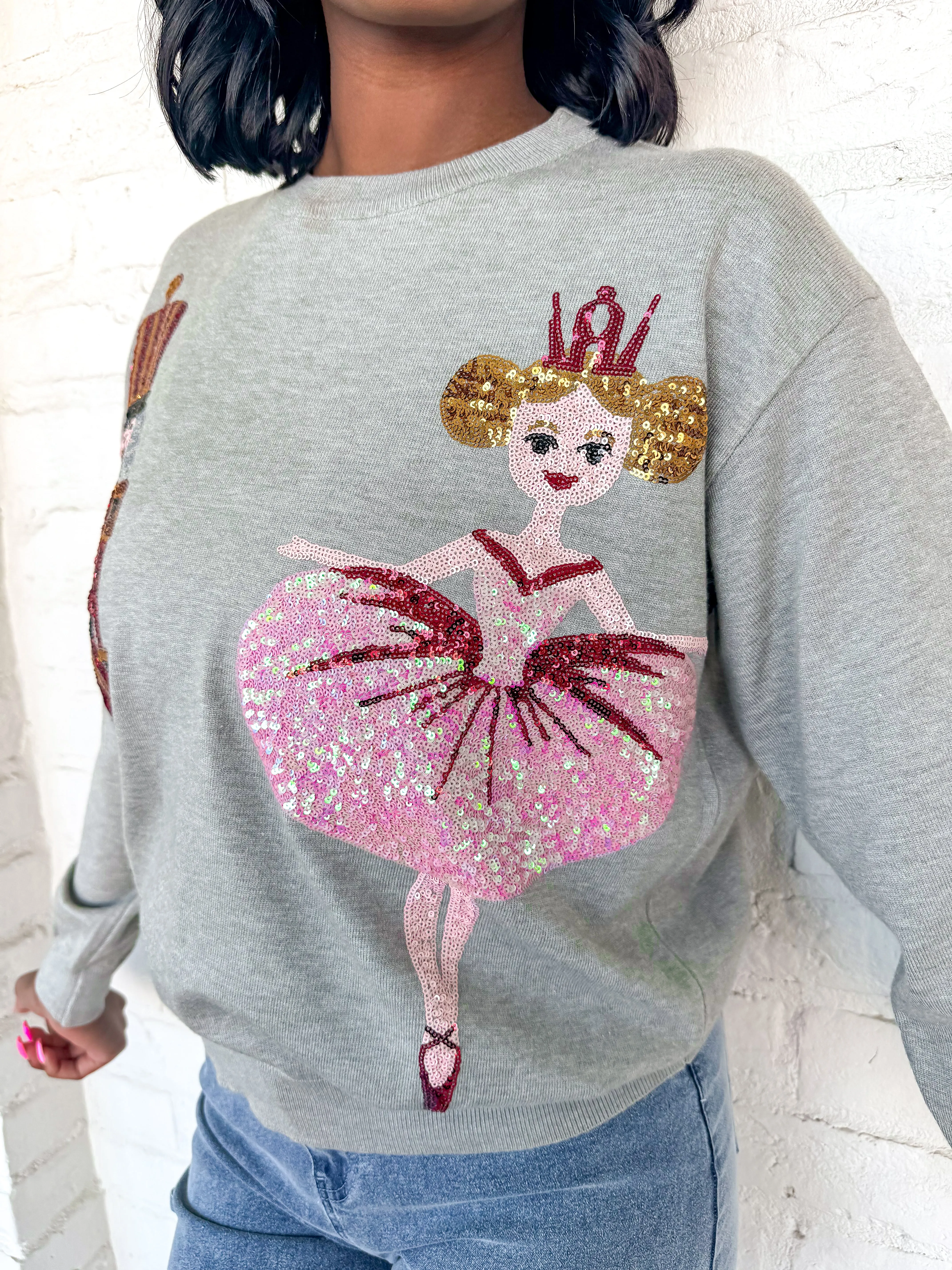 Queen of Nutcracker and Ballerina Grey Sweater