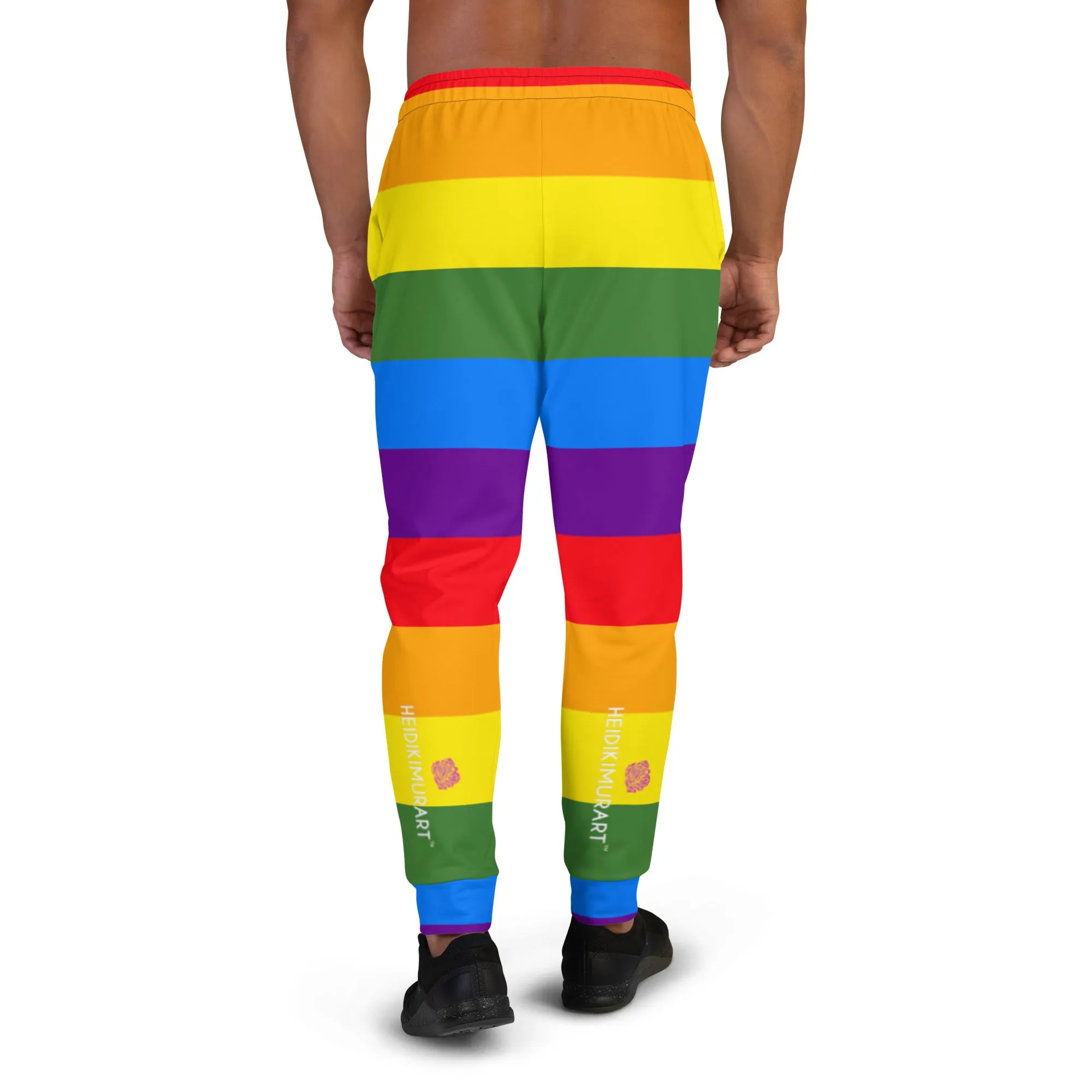 Rainbow Striped Print Men's Joggers, Rainbow Pride Joggers For Men - Made in USA/EU/MX