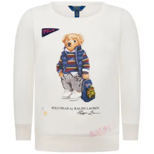 Ralph Lauren Girls Ivory Bear Sweater