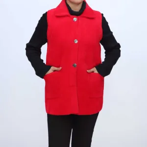 Red Sleeveless Collared Cardigan PW3930