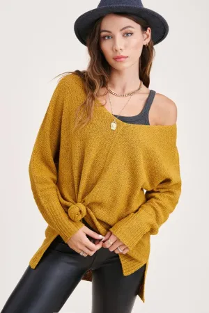 Relaxed Fit Lightweight Sweater - mustard and sage