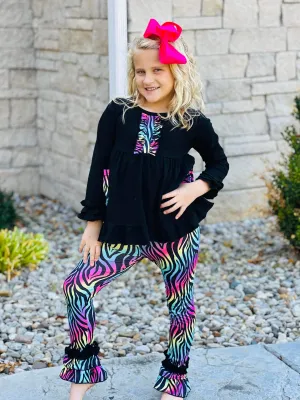 RG™ Neon Zebra Pocket Top  Ruffle Pants Set