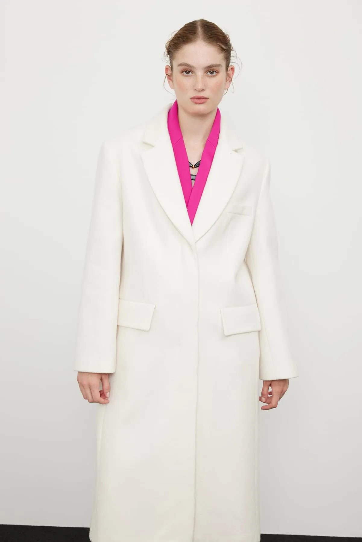 Roman Single Breasted Midi Coat Off White