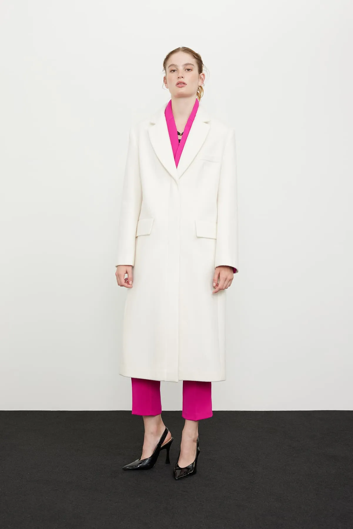 Roman Single Breasted Midi Coat Off White