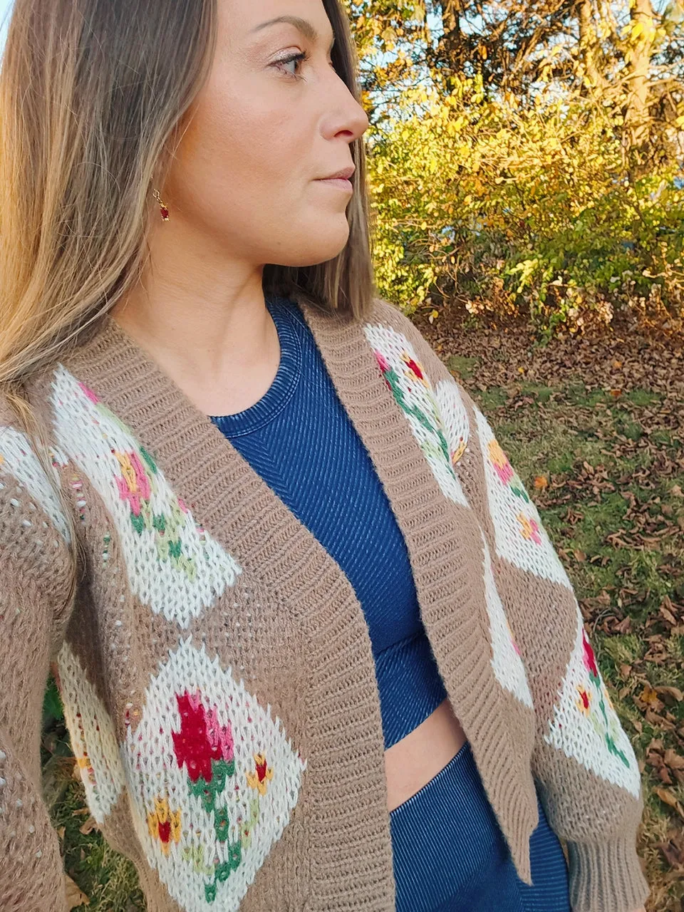 Romantic Bouquet Cropped Vintage Floral Cardigan