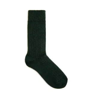 RoToTo Cotton Wool Ribbed Crew Socks: Dark Green