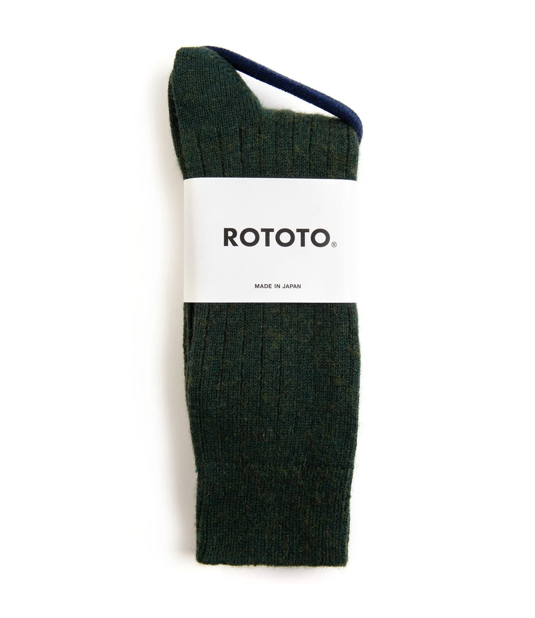 RoToTo Cotton Wool Ribbed Crew Socks: Dark Green