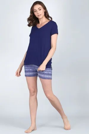 Royal Blue V-Neck Shorts Set