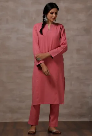 Set of 2: Pink Cashmilon Phiran Kurta with Pink Cashmilon Pants