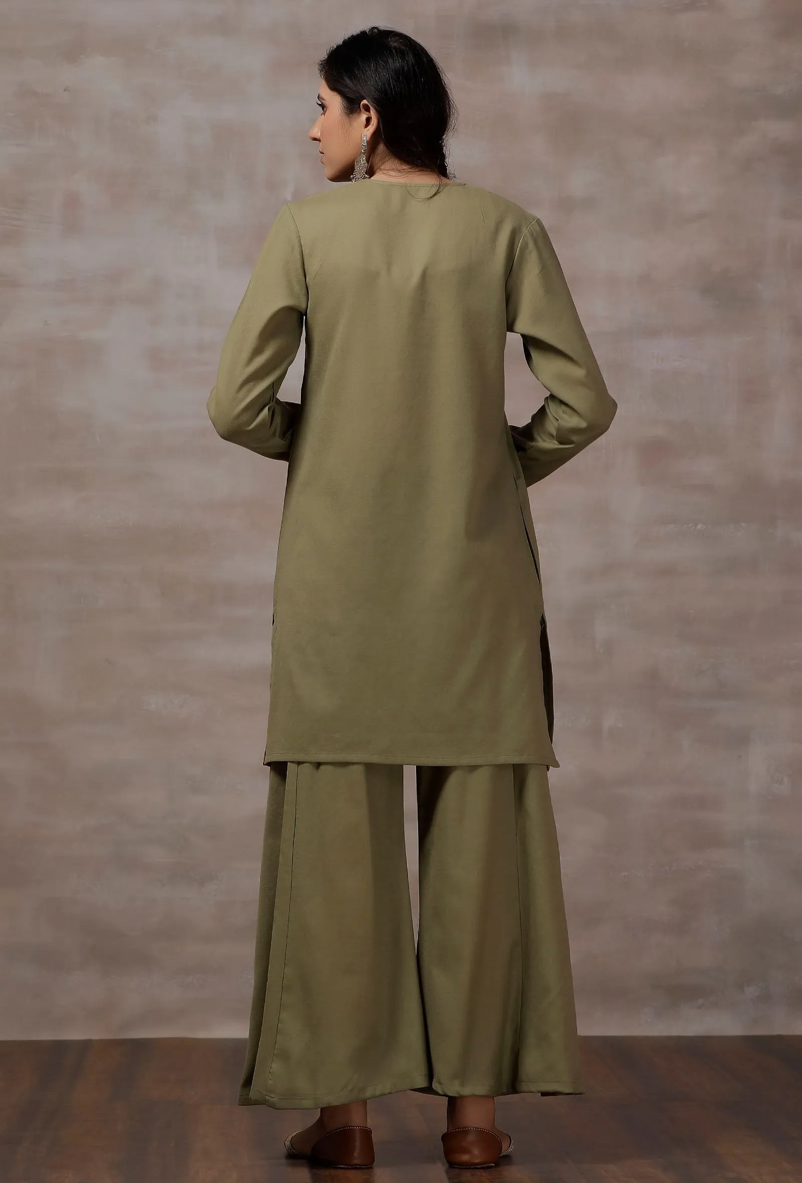 Sheen Mint Green Straight Woollen Kurta