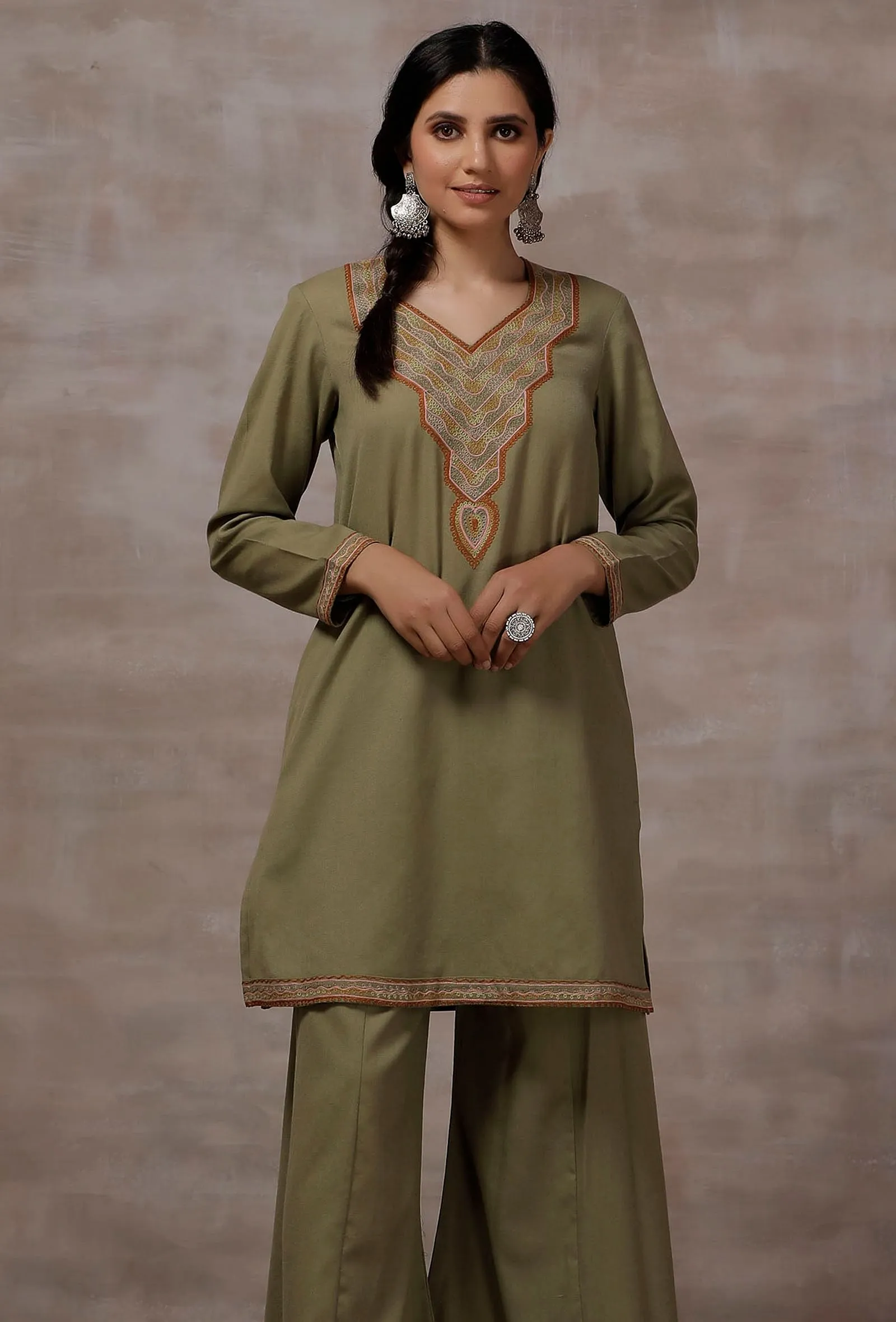 Sheen Mint Green Straight Woollen Kurta