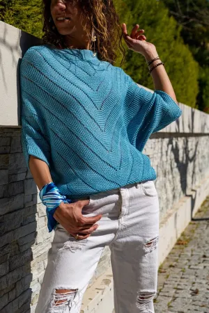 Sideways Knitted Seasonal Three Quarter Sleeve Sweater,Vintage Sweater,Relaxed Sweater,Cable Knit Sweater,Fall Sweater,Crochet Sweater