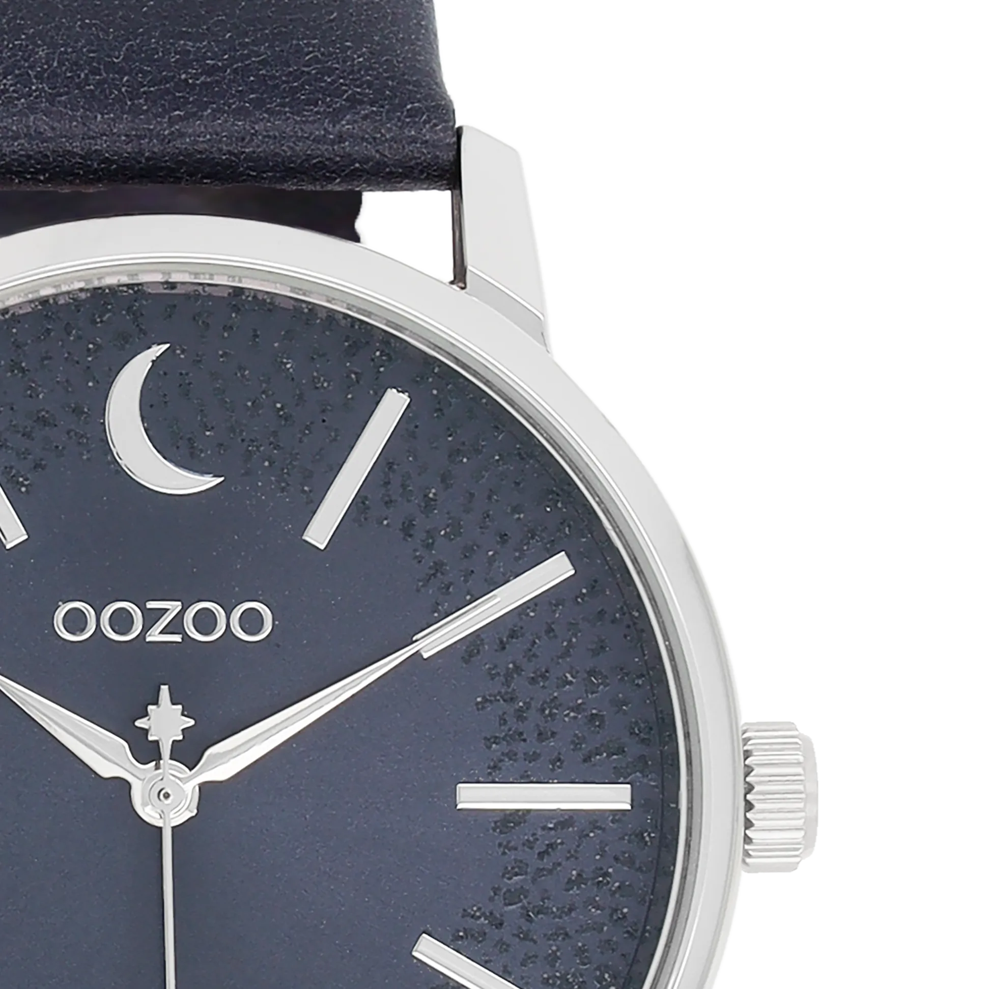 Silver coloured OOZOO watch with dark blue  leather strap - C11043