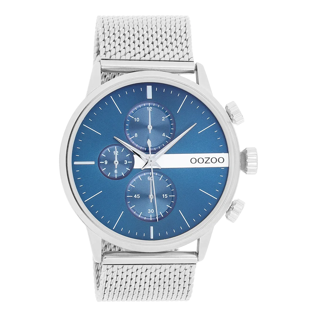 Silver coloured OOZOO watch with silver coloured metal mesh bracelet - C11100