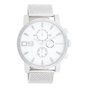 Silver coloured OOZOO watch with silver coloured metal mesh bracelet - C11213