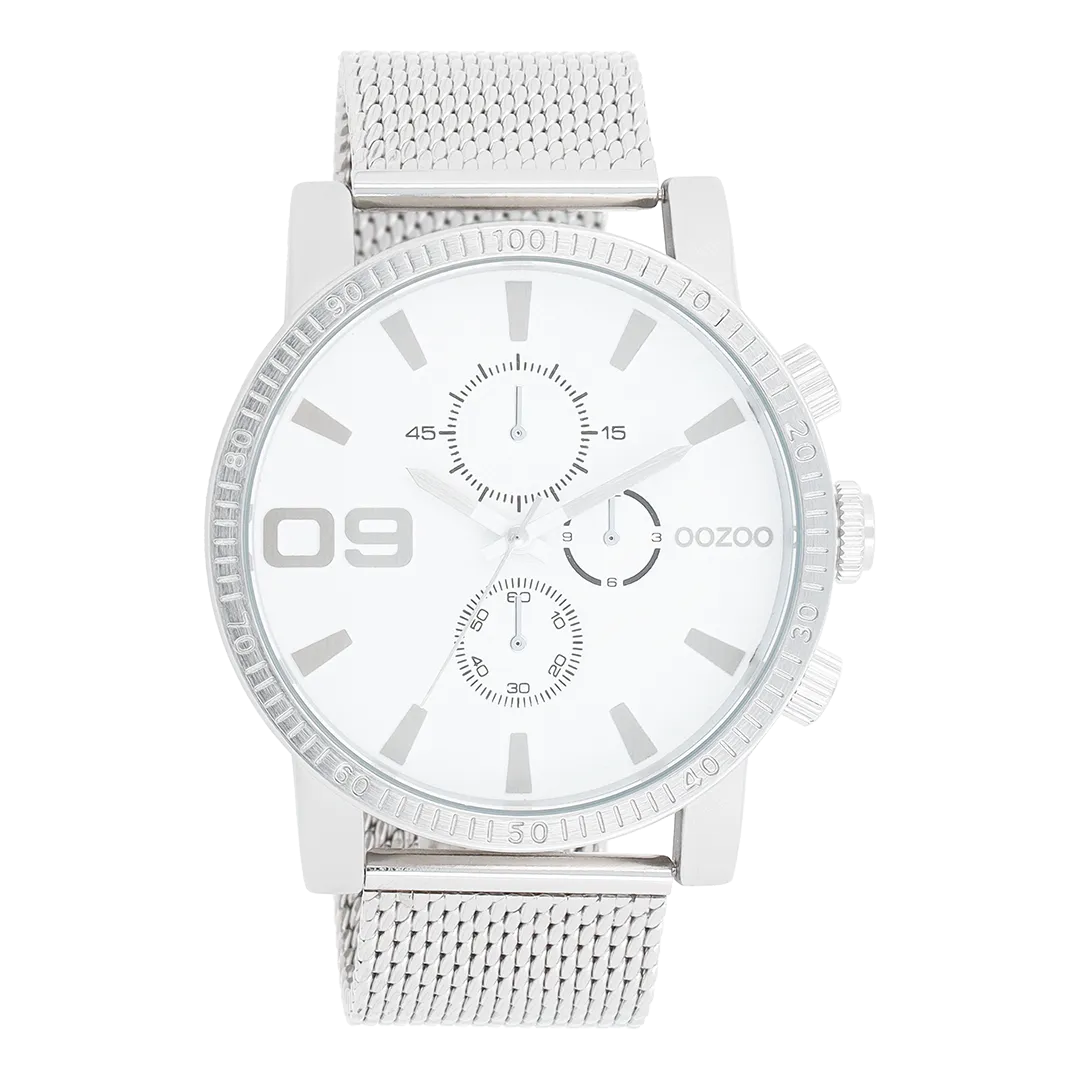 Silver coloured OOZOO watch with silver coloured metal mesh bracelet - C11213