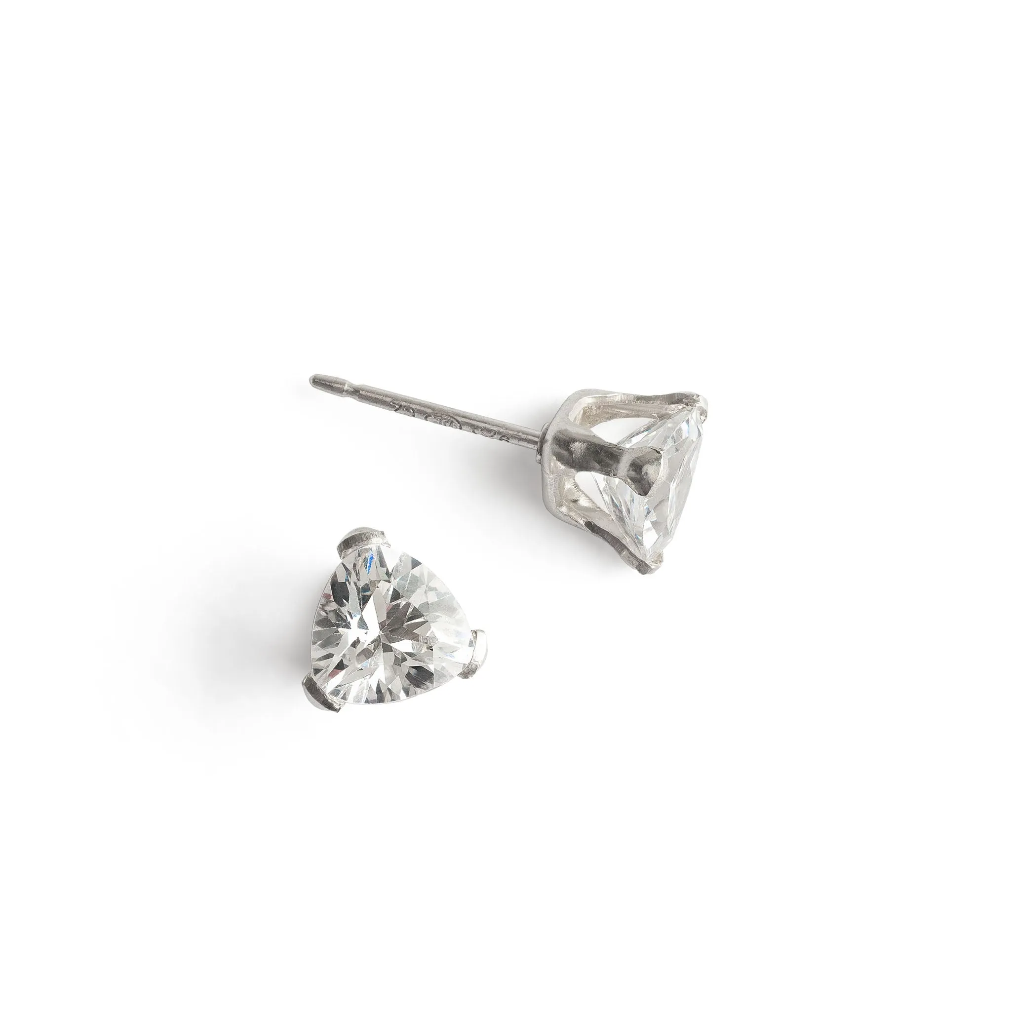 Silver Stud Earrings Triangle Crystal