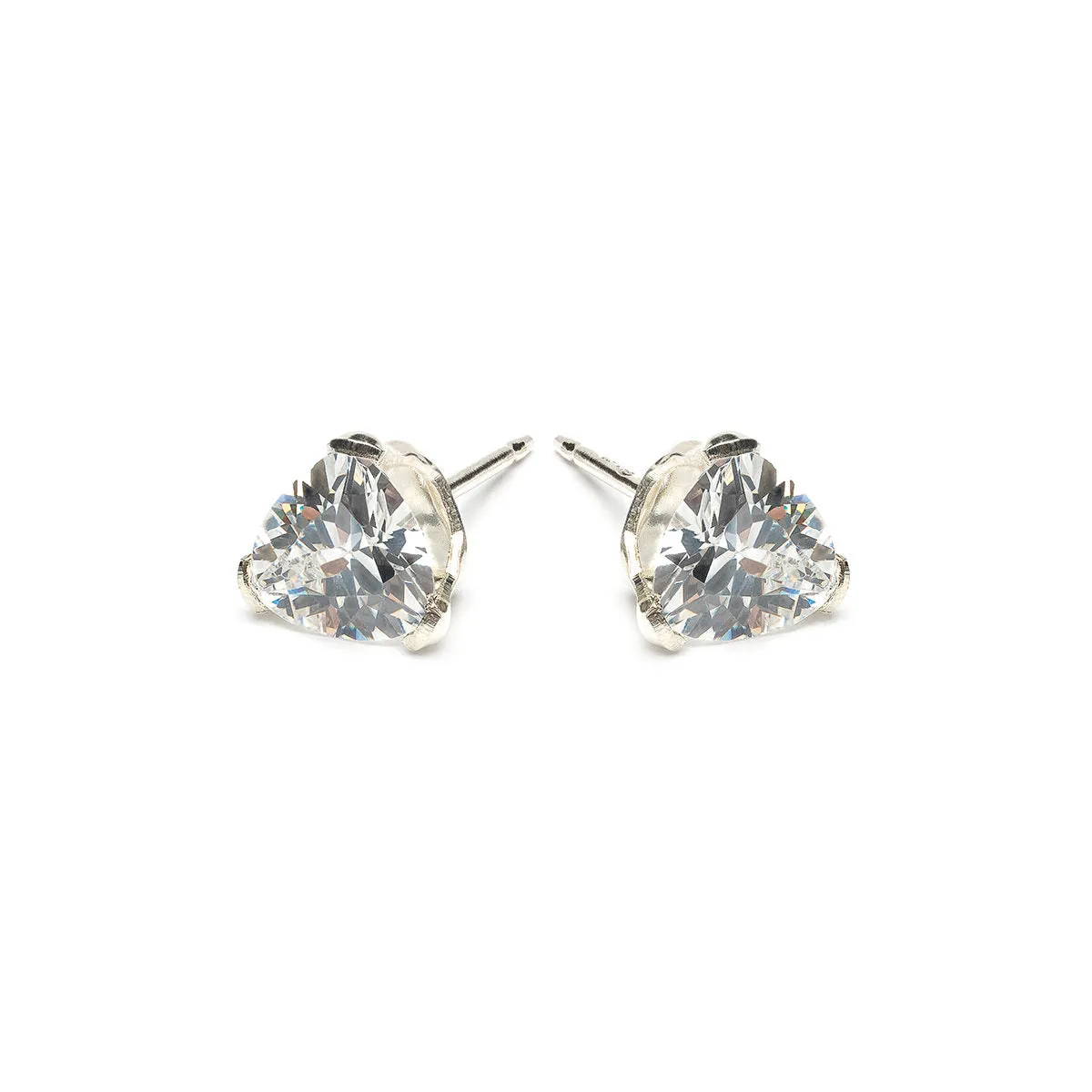 Silver Stud Earrings Triangle Crystal