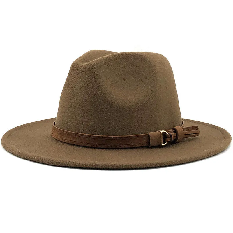 Simple Church Hat Suede Belt Woolen Hat British Style Fedora Hat Wide Brim Hat Women's Autumn And Winter Top Hat