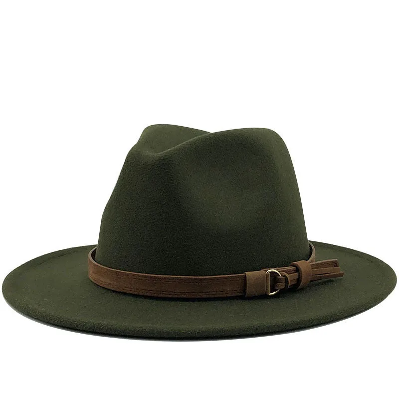 Simple Church Hat Suede Belt Woolen Hat British Style Fedora Hat Wide Brim Hat Women's Autumn And Winter Top Hat