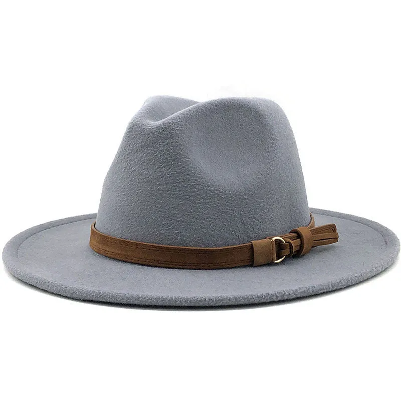 Simple Church Hat Suede Belt Woolen Hat British Style Fedora Hat Wide Brim Hat Women's Autumn And Winter Top Hat