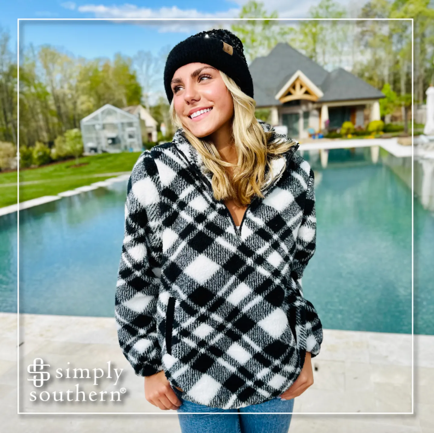 Simply Southern Black/ White 1/4 Zip Pullover