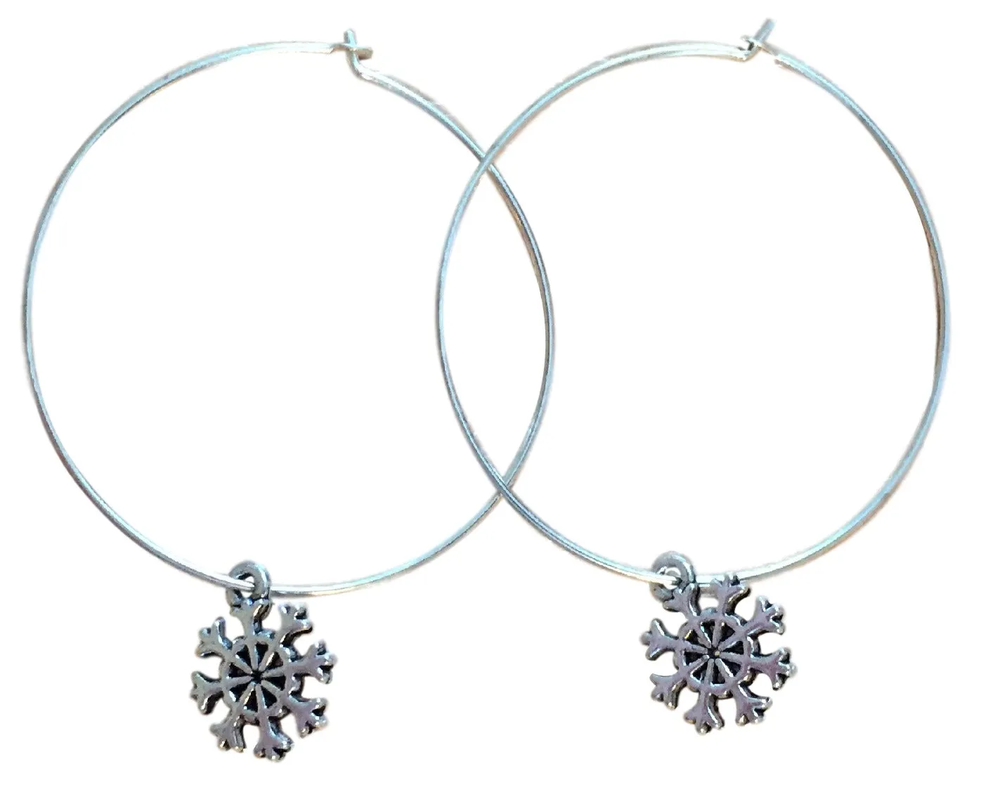 Snowflake Charm Silver Plated Hoop Earrings 35mm