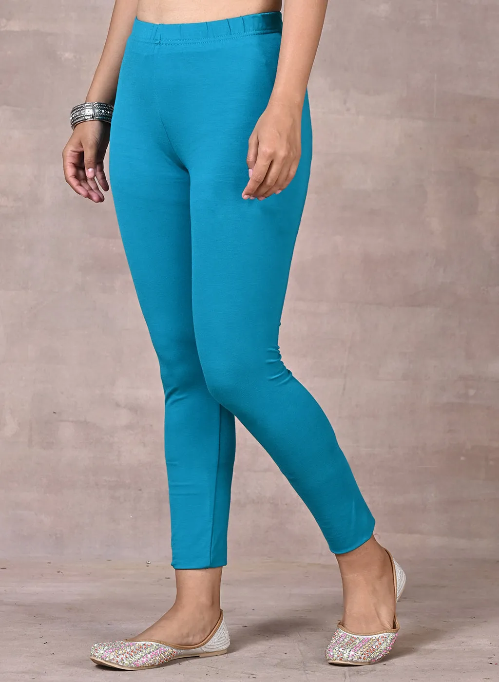 Sofia Turquoise Blue Skinny Fit Leggings for Women