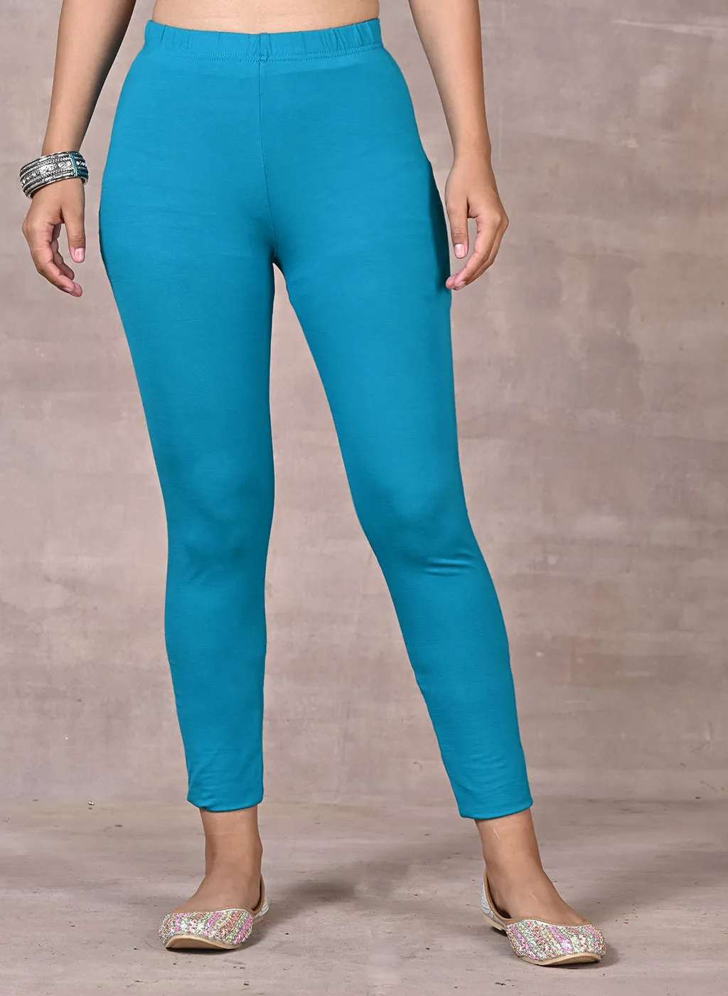 Sofia Turquoise Blue Skinny Fit Leggings for Women