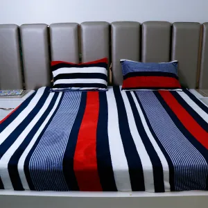 Soft Woolen Strip Design Winter Bedsheet With Pillow covers ( 90*100 inch, 2.3kg , 300gsm )