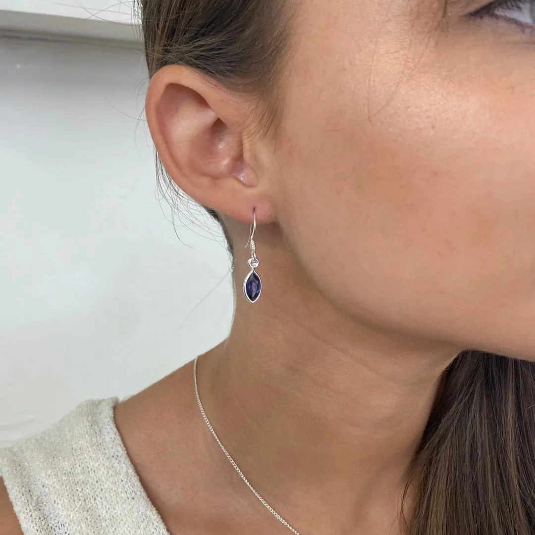 Solid Silver Iolite Marquise Drop Earrings