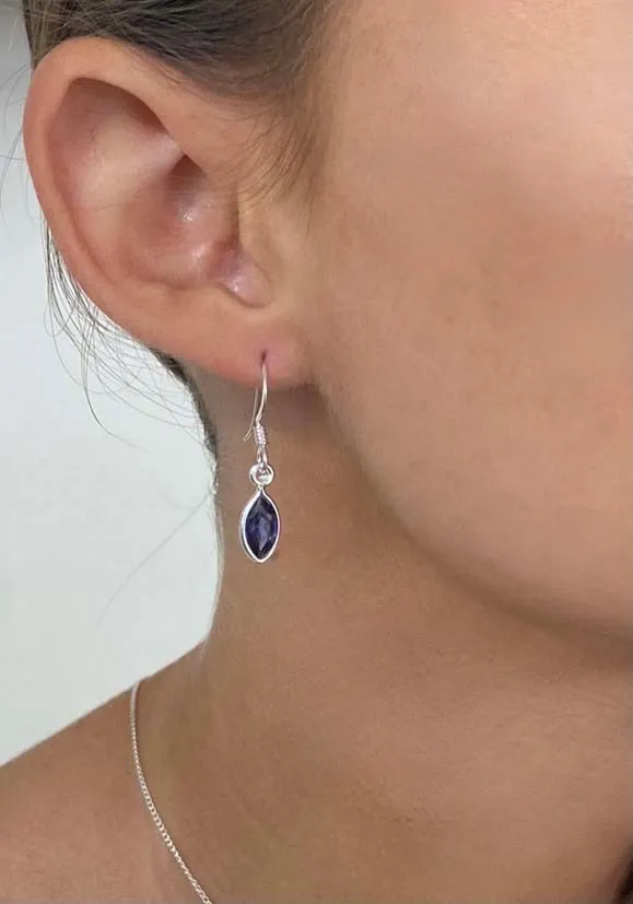 Solid Silver Iolite Marquise Drop Earrings