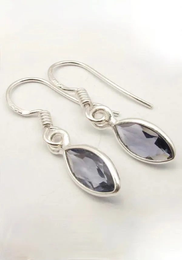 Solid Silver Iolite Marquise Drop Earrings