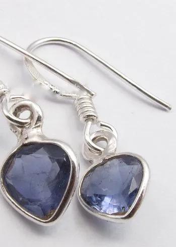 Solid Silver Iolite Mini Reverse Tear-Drop Drop Earrings