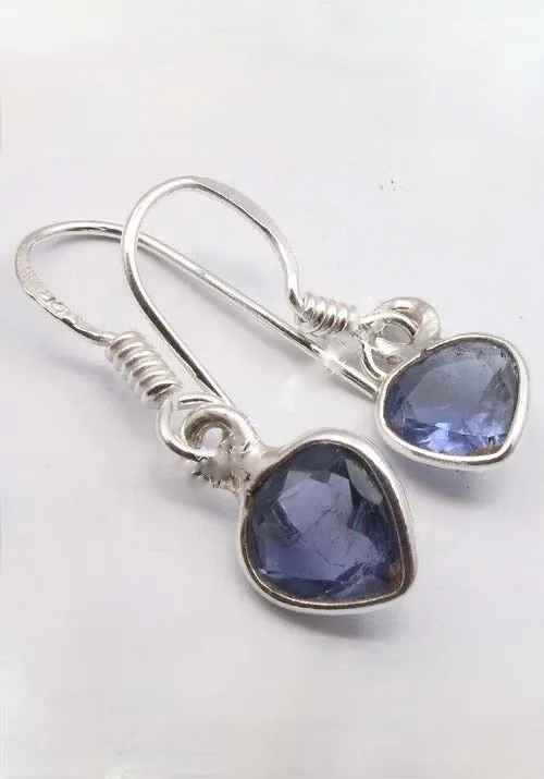 Solid Silver Iolite Mini Reverse Tear-Drop Drop Earrings