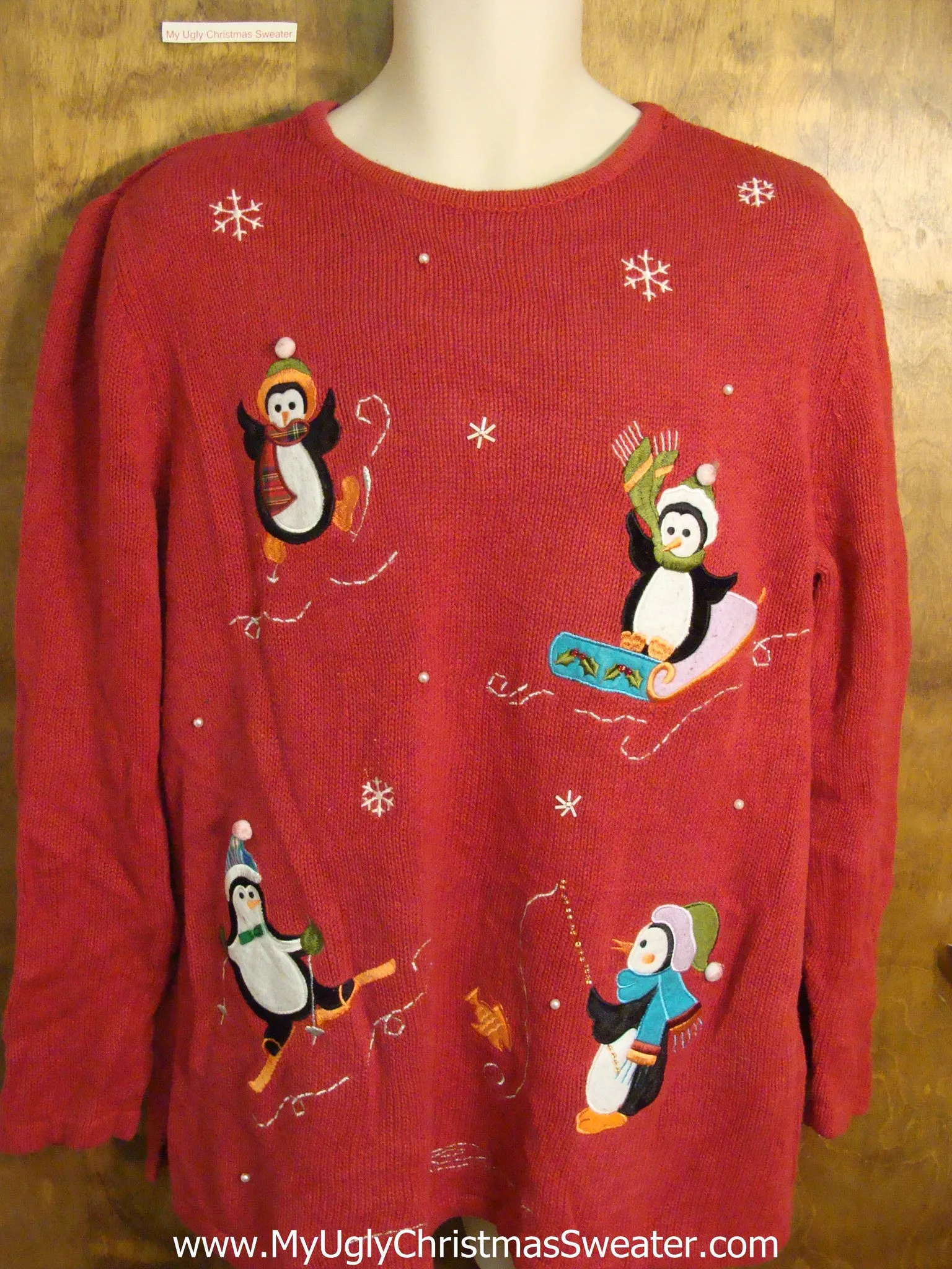 Sporty Penguins Red Cute Holiday Sweater