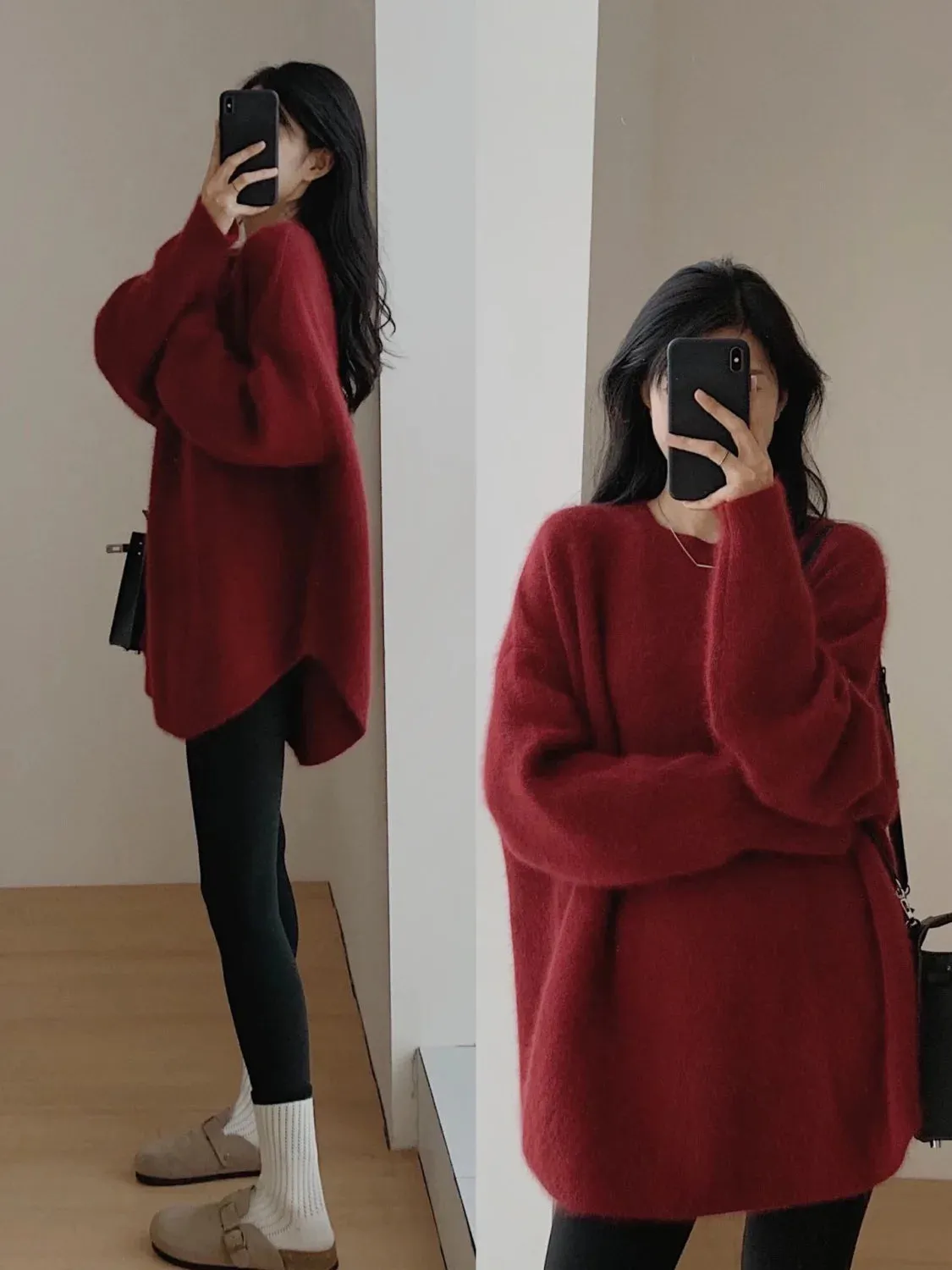 Spring Women New Korean Sweater Loose Knitting Warm Round Neck Falling Shoulder Sleeves Long Sleeved Solid Color All-match Tops