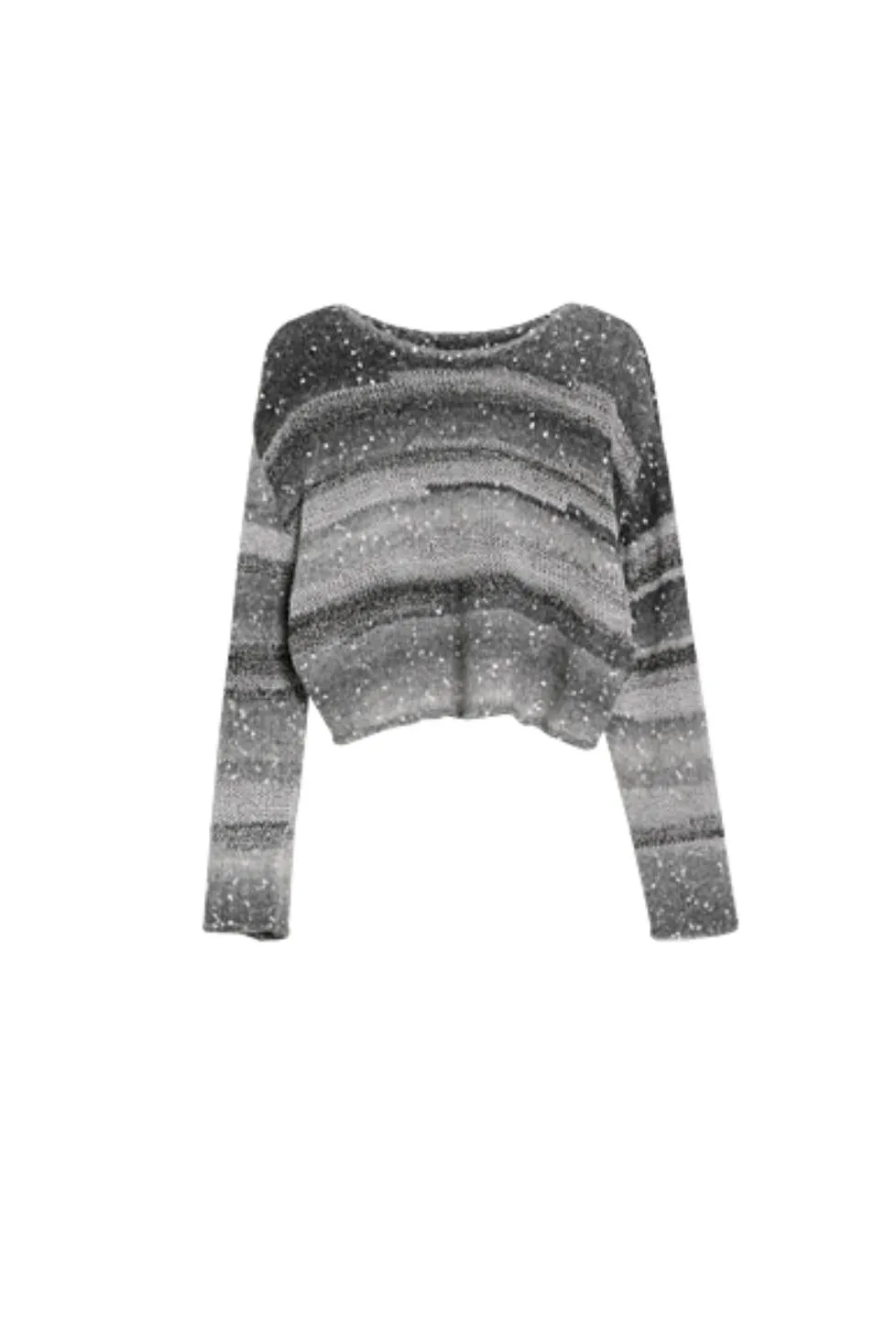 Striped Mohair-Blend Cropped Sweater - Fuzzy Long Sleeve Knit Top