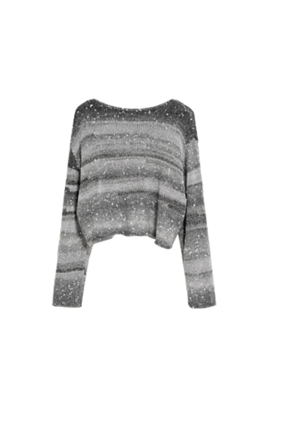 Striped Mohair-Blend Cropped Sweater - Fuzzy Long Sleeve Knit Top