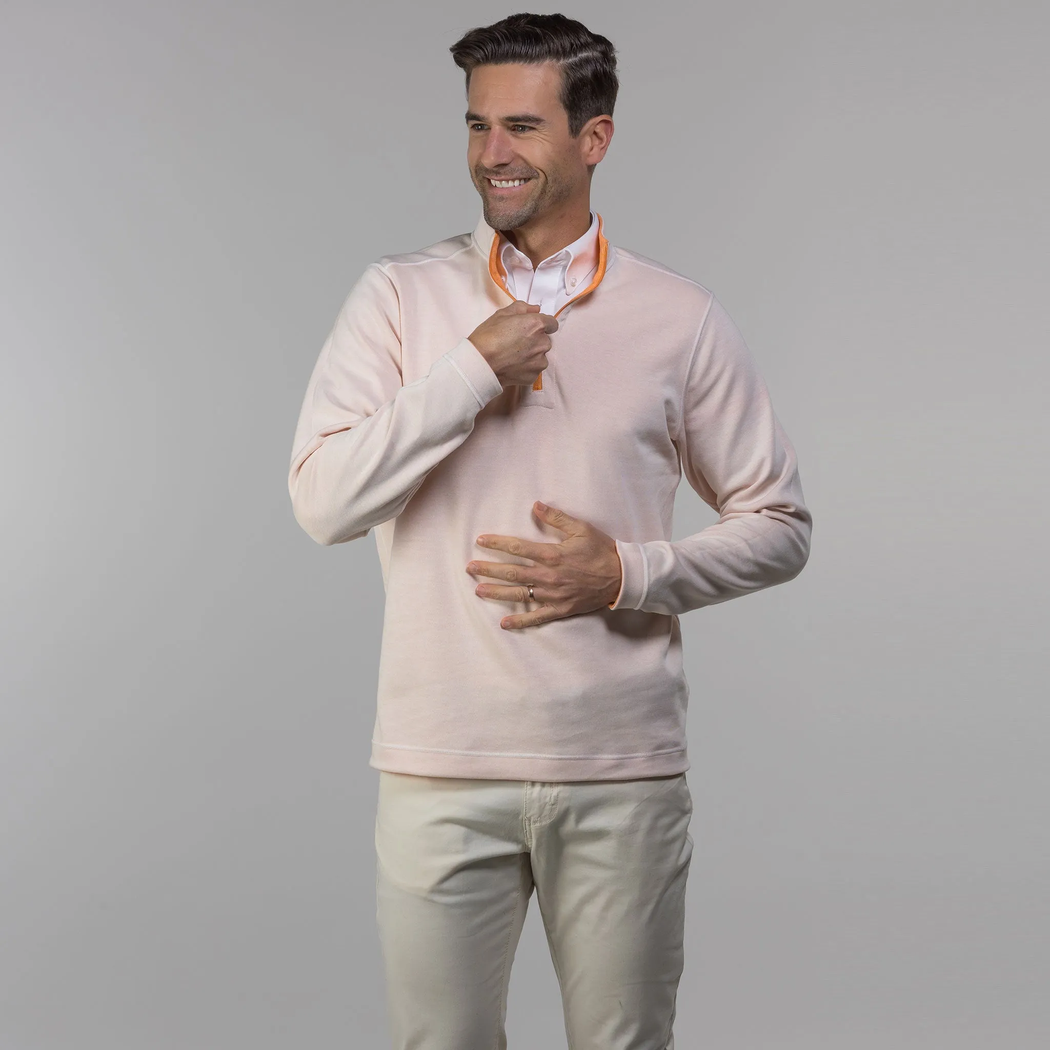 Sunset and Cream Zen Cotton Blend Reversible Quarter Zip Pullover