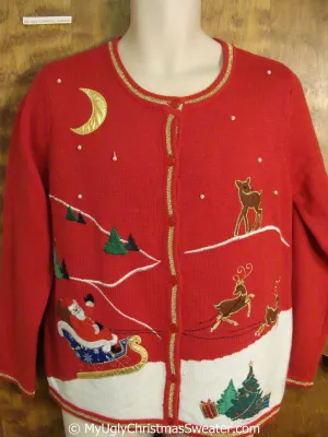 Tacky Christmas Sweater with Santa and Reindeer Team