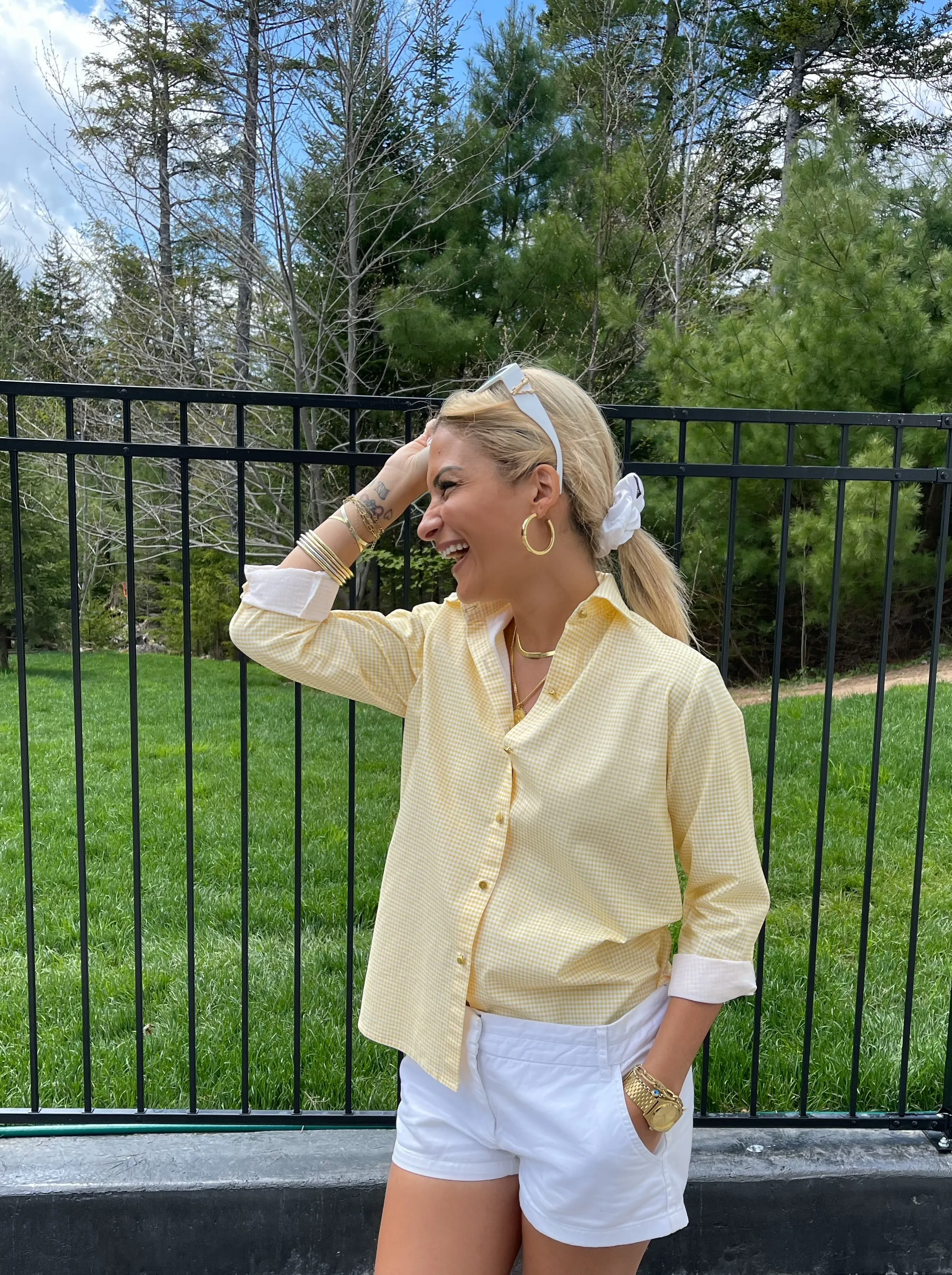 The Boyfriend Shirt in Yellow Mini Checkered