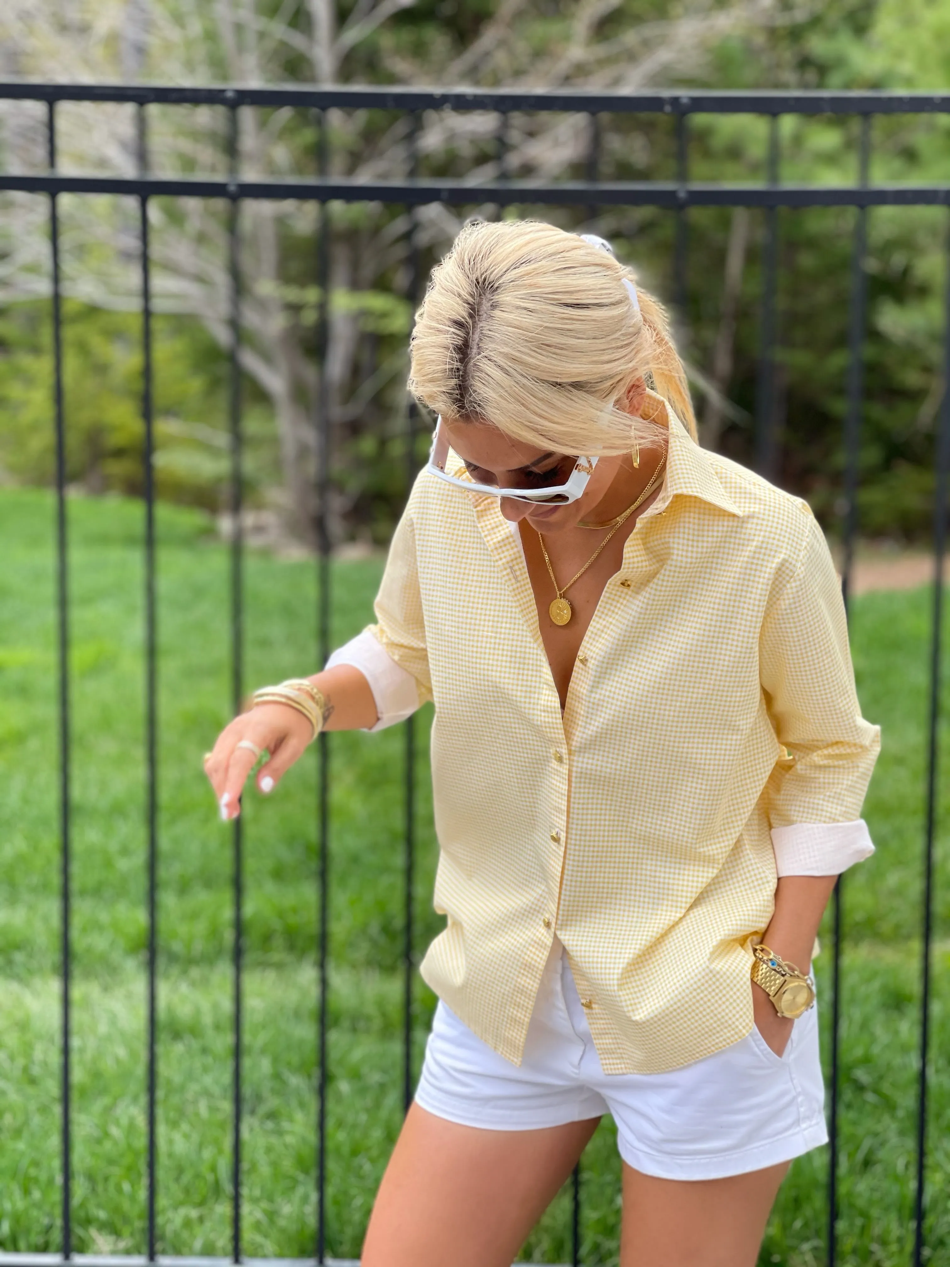 The Boyfriend Shirt in Yellow Mini Checkered