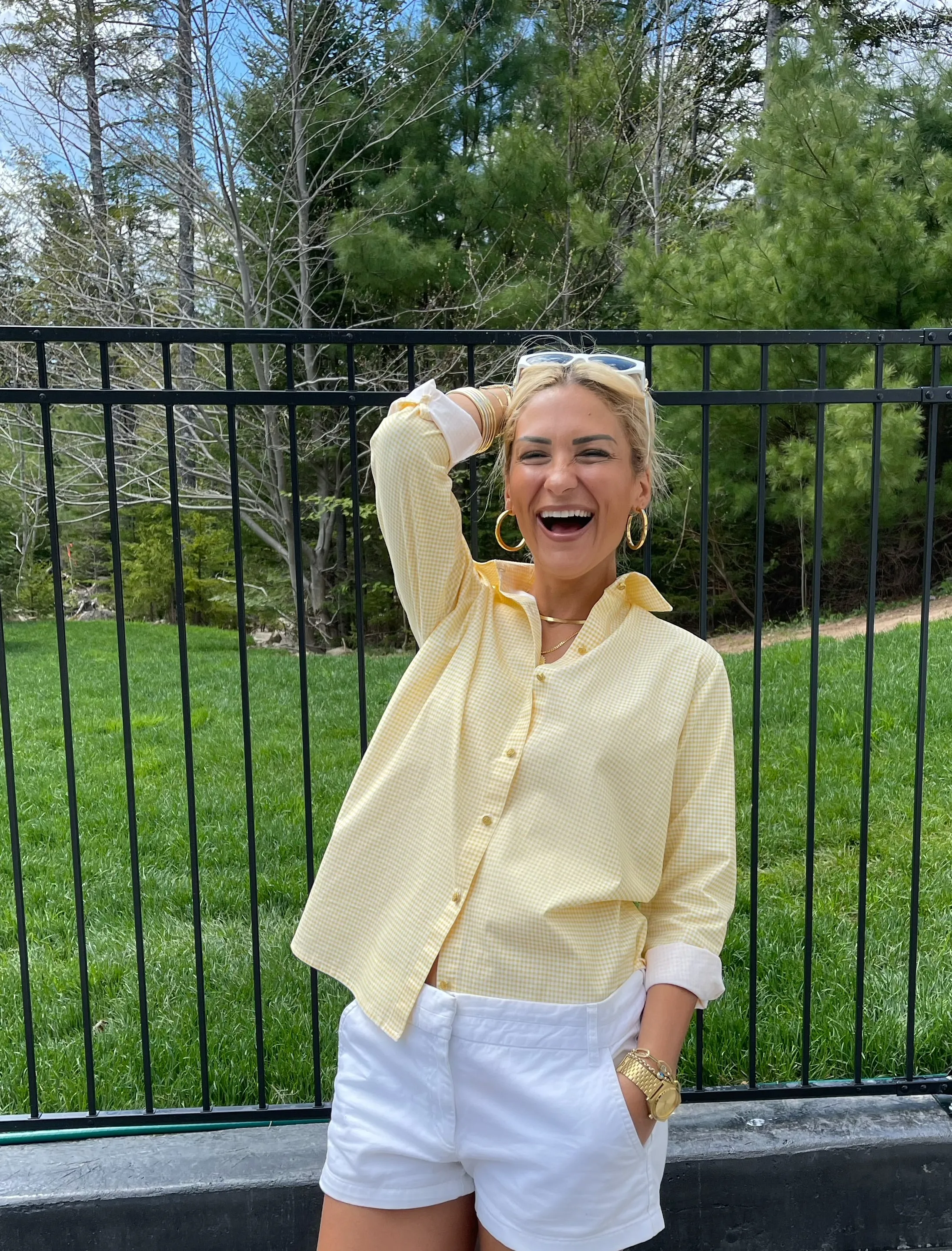 The Boyfriend Shirt in Yellow Mini Checkered